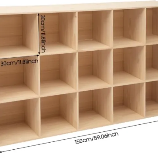 Test Bibliothèque 15 Compartiments en Bois Massif : beaucoup de rangements dans un format compact