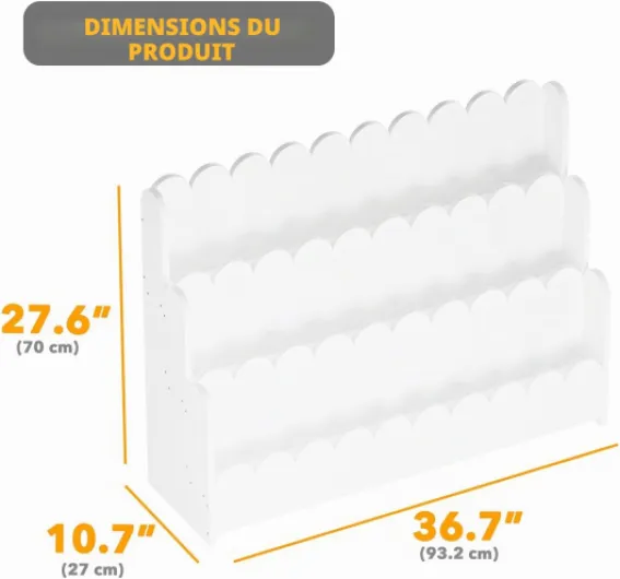 Montessori Bibliothèque festonnée à 3 Niveaux pour Tout-Petits, étagère à Livres en Bois pour Chambres d'enfants, Salle de Jeux, crèche et Salle de Classe, 93,2 cm de Large, Blanc Blanc 3 Tier, 36.7" W