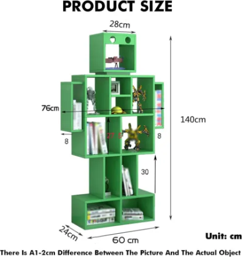 Bibliothèque en bois pour enfants, bibliothèque créative autoportante pour jouets, rangement au sol durable pour salon, chambre à coucher, bureau, peut supporter jusqu'à 200 kg Vert