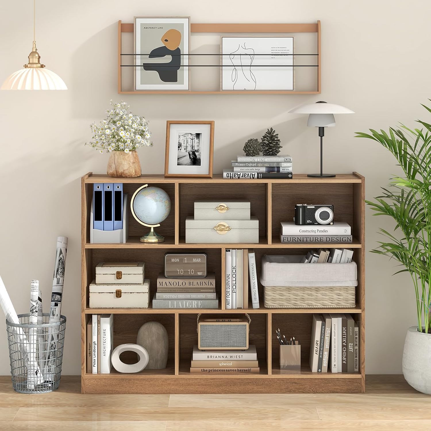 Bibliothèque 8 Cubes Ouvertes, Meuble de Rangement Bibliothèque Enfant Salon pour Livres et Jouets,122x32x93CM, Charge 60/20KG, Naturel 122CM-8 Cubes Naturel