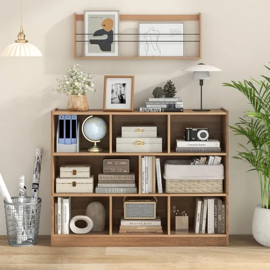 Bibliothèque 8 Cubes Ouvertes, Meuble de Rangement Bibliothèque Enfant Salon pour Livres et Jouets,122x32x93CM, Charge 60/20KG, Naturel 122CM-8 Cubes Naturel