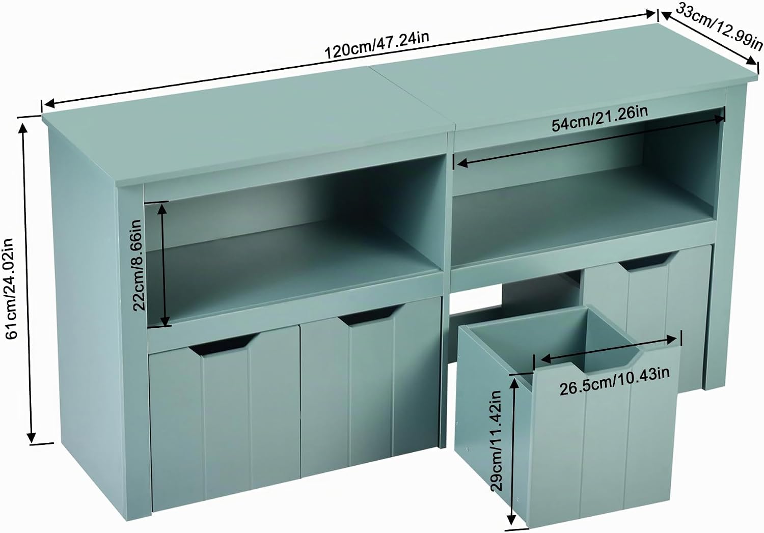 Meuble Rangement Enfant - 2 Compartiments 4 Tiroirs Roulants, Vert Vert 1