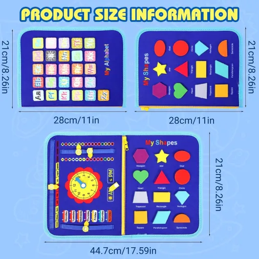 Yoodriy Busy Board Livret d'Activité en Feutre 10 Pages avec Fermetures Poignée, Jouet Sensoriel Montessori Développement Moteur, Idéal Voyage Cadeau Anniversaire Noël pour Enfant 1-6 Ans