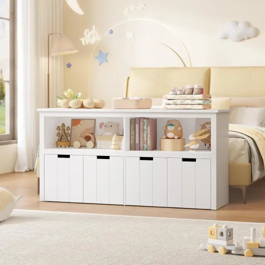 Meuble Rangement Enfant Rangement Jouet Enfant avec 4 Tiroirs Roulants Armoire de Rangement pour Chambre d’Enfant Salle de Jeu 120x33x61,5cm Blanc