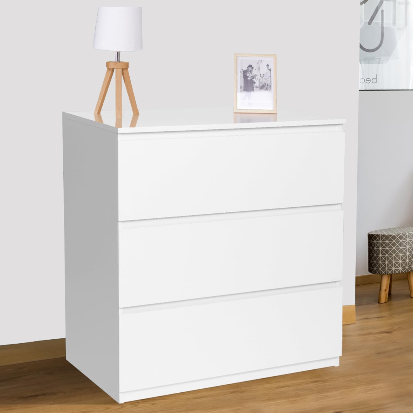 Commode 3 tiroirs TOMI 78 cm Bois Blanc