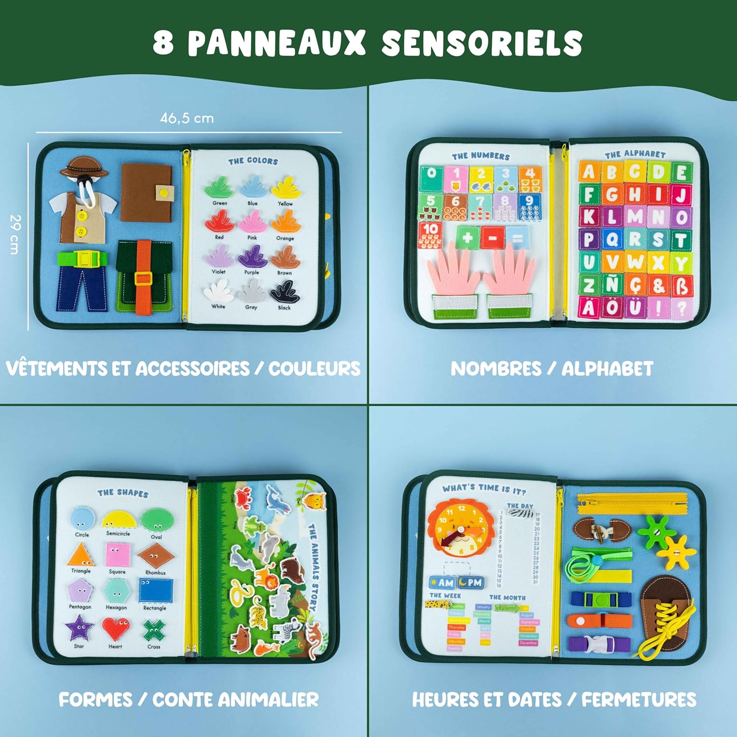 Busy Board Montessori de Feutre - BONNYCO Montessori Educatif, Malette Busy Book Motricité Fine,Jouets d'Activité et de Développement,Cadeau Enfant Garcon Fille à partir de 10 Mois Jungle