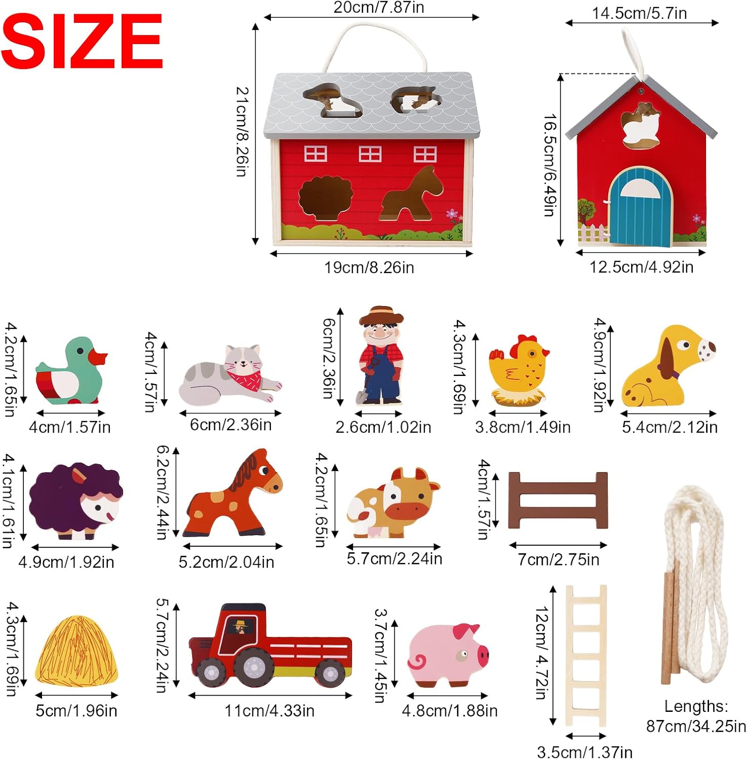 Andux Jouet en Bois Animal De La Ferme avec Toit Rabattable Et Poignée Jouet en Bois Ferme à Lacer Jouets d'apprentissage à Trier Et à Empiler NCWJ-01