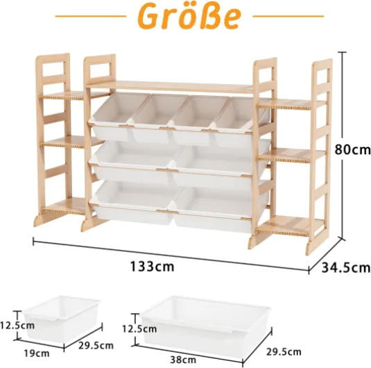 Meuble de Rangement Jouets Enfant Bibliothèque Enfant avec 8 Boîtes Amovibles, Bibliotheque Enfant Bois pour Aux Chambres à Coucher et aux Salles de Classe (133 x 80 x 34.5 cm) style-B