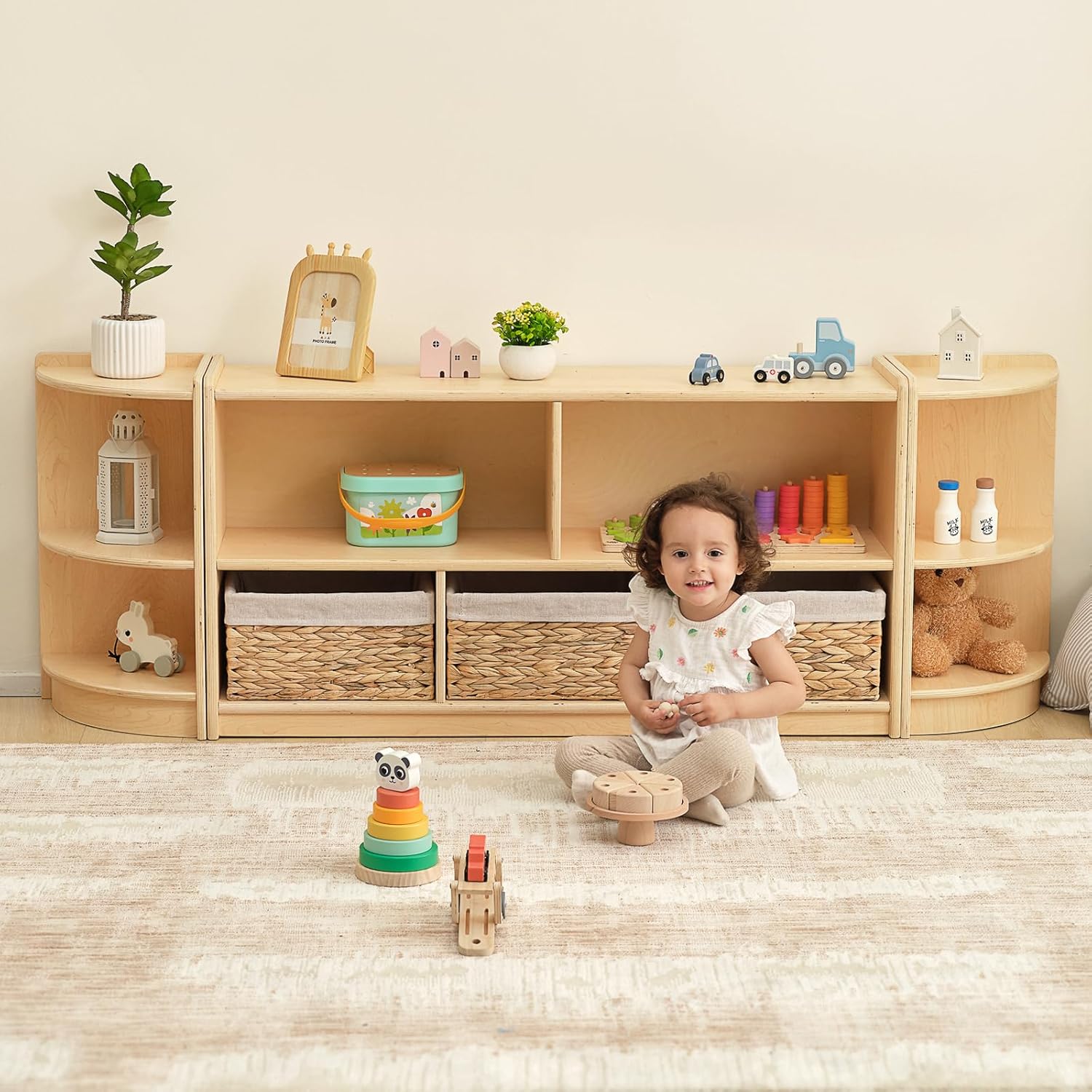 Étagère-Montessori en Bois, Bibliotheque Meuble Rangement Enfant, Organisateur pour Salles de Classe d'enfants, Étagère pour Salles de Jeux, Crèches et maternelles