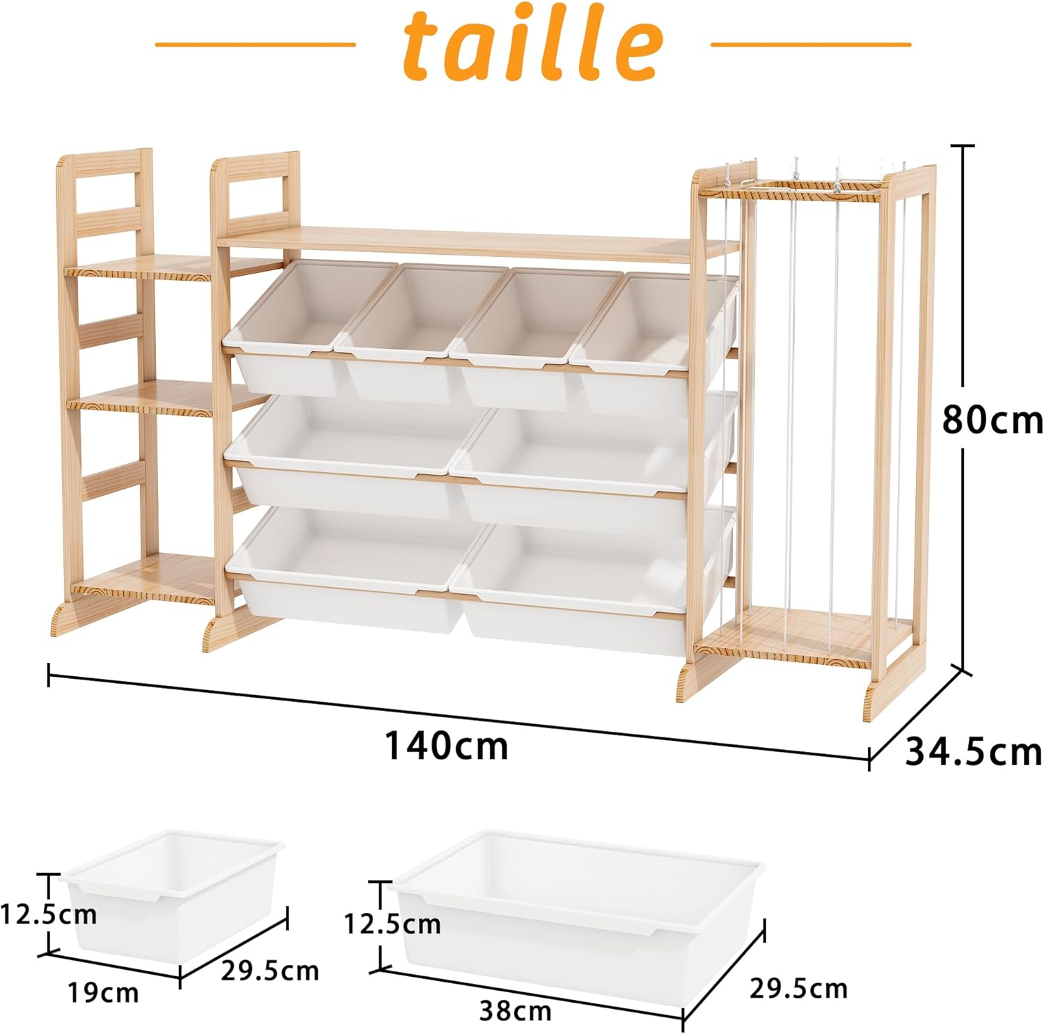 Meuble de Rangement Jouets Enfant Bibliothèque Enfant avec Rangement Peluche de Enfant et 8 Boîtes Amovibles, Bibliotheque Enfant Bois pour Aux Chambres à Coucher et aux Salles de Classe style-C