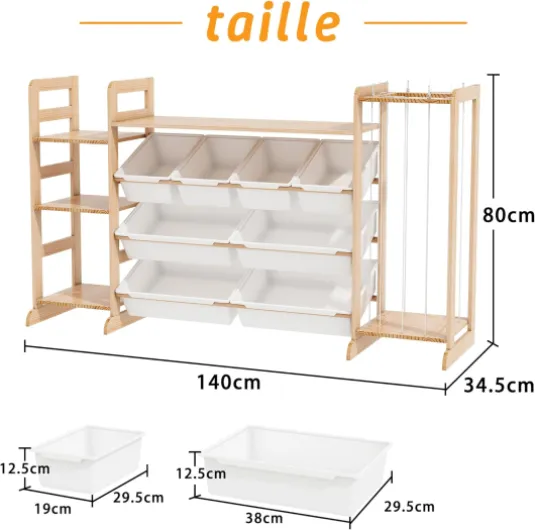 Meuble de Rangement Jouets Enfant Bibliothèque Enfant avec Rangement Peluche de Enfant et 8 Boîtes Amovibles, Bibliotheque Enfant Bois pour Aux Chambres à Coucher et aux Salles de Classe style-C