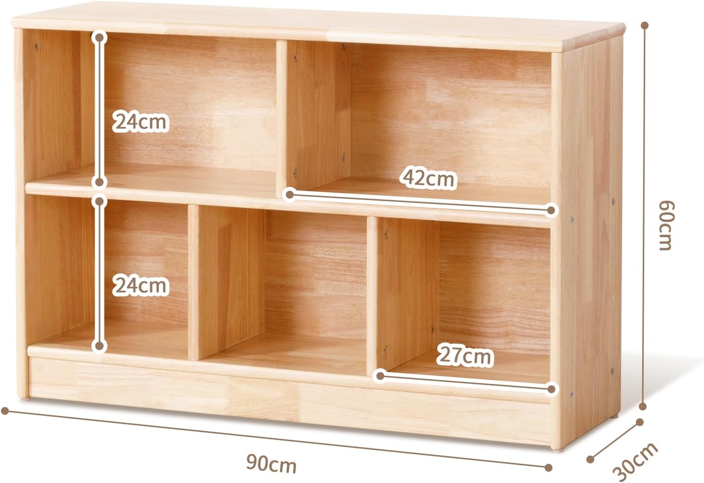Bois Massif Meuble Rangement Meuble de Rangement Jouets Enfant Organisateur de Jouets pour Chambre d’Enfant Salle de Jeu (Bois de Caoutchouc) 5 Compartiments-90cm L