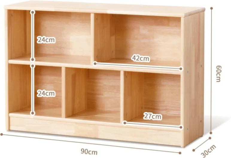 Bois Massif Meuble Rangement Meuble de Rangement Jouets Enfant Organisateur de Jouets pour Chambre d’Enfant Salle de Jeu (Bois de Caoutchouc) 5 Compartiments-90cm L