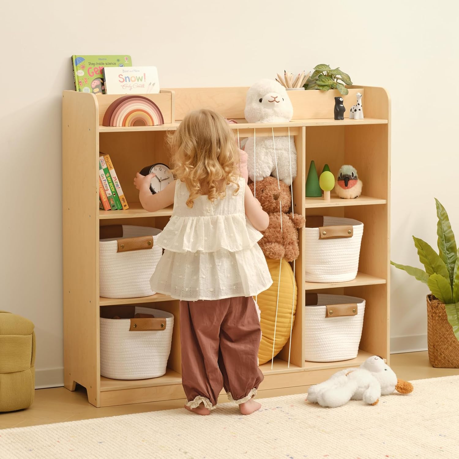 Rangement pour Animaux en Peluche, Organisateur à 3 étagères cubiques, étagère à Livres et Jouets pour Salle de Jeu, crèche et Maternelle