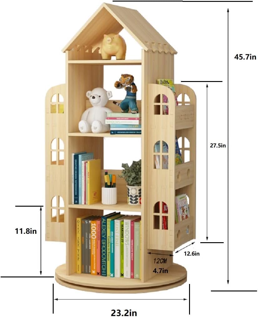 Bois Massif Étagère rotative à 360 ° Étagère de Rangement pour bibliothèque pour Enfants, présentoir à Livres, étagère à Livres en Bois pour Enfants, présentoir à Livres
