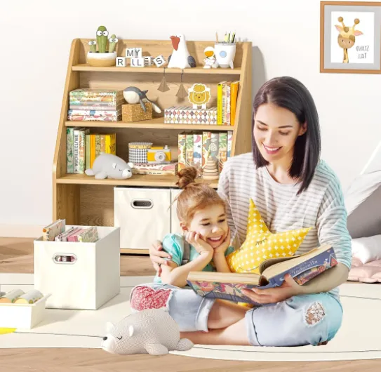 Bibliothèque Rangement Enfant avec 3 Tiroirs Amovibles - Étagère Montessori Bébé en Bois Massif - Organisation Jouets et Livres pour Chambre d'enfant et Salle de Jeux Brun