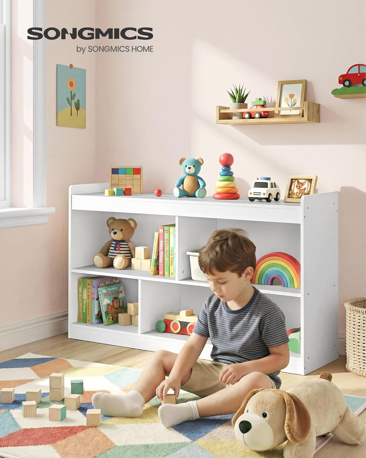 Étagère à Jouets pour Enfants, Meuble de Rangement Esprit Montessori, 5 Compartiments Ouverts, pour Chambre d’Enfant, Salle de Jeux, Salon, 30 x 112,2 x 65 cm, Blanc Nuage GKR052WZ01