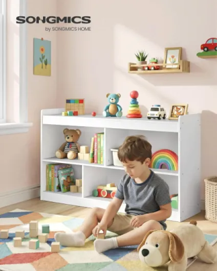 Étagère à Jouets pour Enfants, Meuble de Rangement Esprit Montessori, 5 Compartiments Ouverts, pour Chambre d’Enfant, Salle de Jeux, Salon, 30 x 112,2 x 65 cm, Blanc Nuage GKR052WZ01