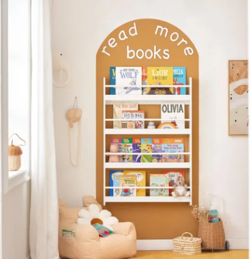 Bibliotheque Enfant Montessori Meuble Rangement Enfant avec 4 Niveaux Etagere Livre Bibliothèque Murale Rangement Jouet Meuble de Rangement Enfant Blanc 80x12x118cm KMB08-II-W