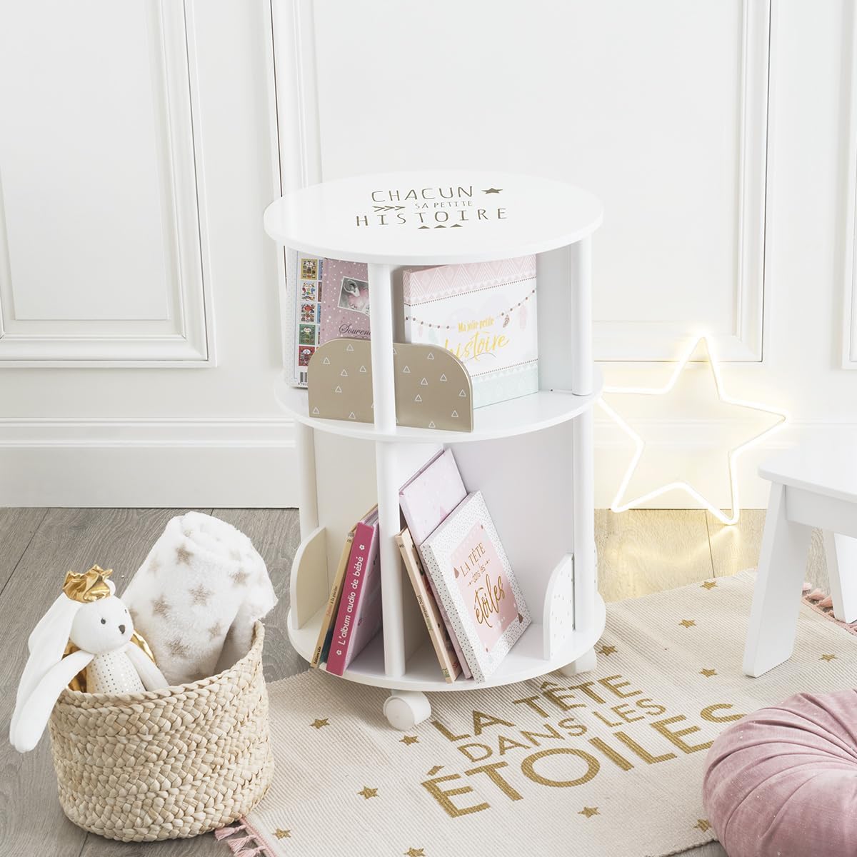 Atmosphera - Bibliothèque Enfant Ronde - Blanc et Rose H59 cm H.59 cm Rose