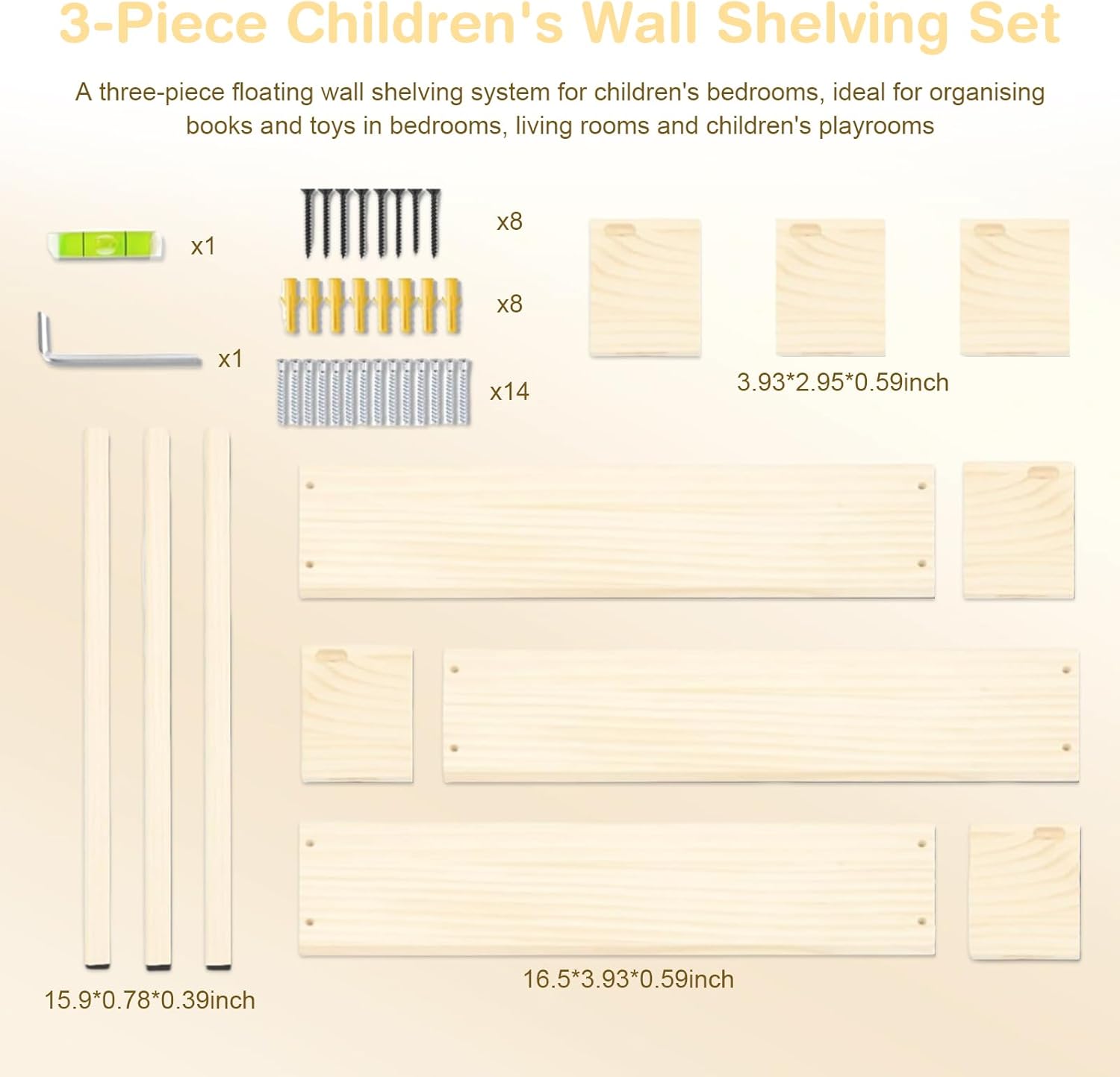Étagère Murale pour Enfant, Lot de 3 Etagere Murale Livre Chambre Enfant étagères flottantes murales pour Organiser des Livres et des Jouets pour Chambre à Coucher, Salon, d'enfant 3-pcs