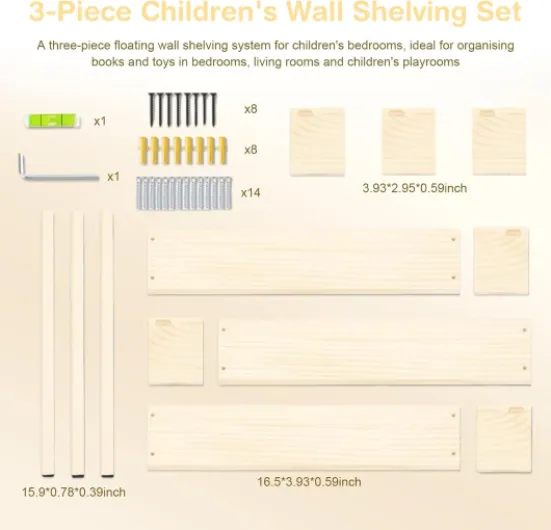 Étagère Murale pour Enfant, Lot de 3 Etagere Murale Livre Chambre Enfant étagères flottantes murales pour Organiser des Livres et des Jouets pour Chambre à Coucher, Salon, d'enfant 3-pcs
