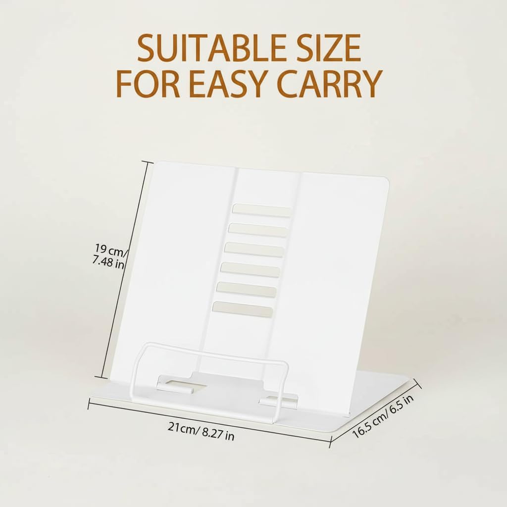 Pupitre à Livres Blanc en Métal, Support de Lecture Ajustable et Pliable – Porte-Livres Multifonction pour Études, Cuisine, Tablette, iPad, Recettes et Documents