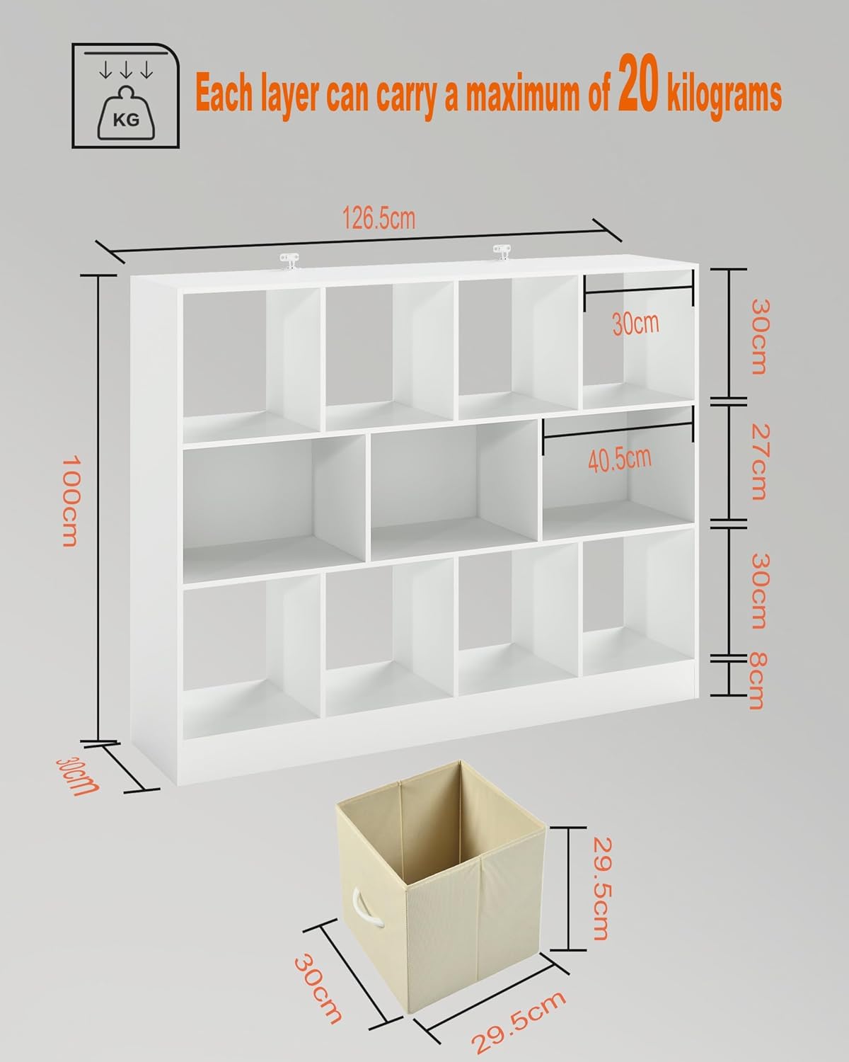 Montessori Bibliotheque Enfant Blanc avec Passe-Cable, Grand Meuble Rangement Jouet Enfant, Etagere de Chambre Separateur de Piece Anti-basculement,126x30x100cm 126 x 30 x 100 CM Blanc