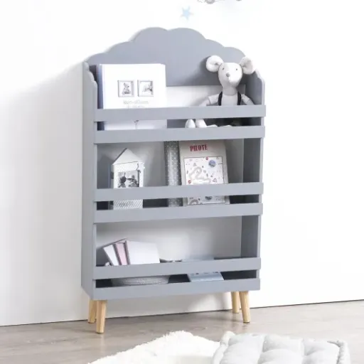 Test Bibliothèque Enfant Nuage Gris Atmosphera : petite étagère mignonne qui fait le job dans une chambre d’enfant