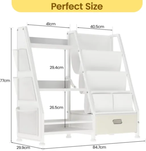 GoTiling Bibliotheque Etagere Rangement pour Enfant: Montessori Bibliothèque à 3 Niveaux avec Tiroir - Étagère pour Jouets et Livres pour Chambre Blancs - 2 Colonnes