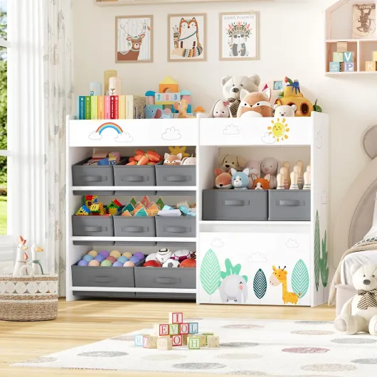 Meuble Rangement Enfant, Rangement Jouet Enfant avec Étagères 4 Tiroirs Roulants Bibliothèque pour Chambre d’Enfant, Blanc, 1 Pièce