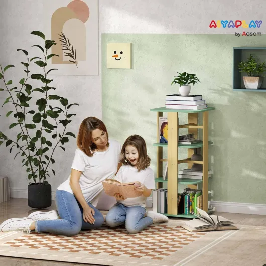 Bibliothèque pour Enfant avec roulettes, Rangement Livre Enfant 3 Niveaux, Meuble de Rangement pour Jouets, étagère Chambre pour Salle de Jeux, Vert