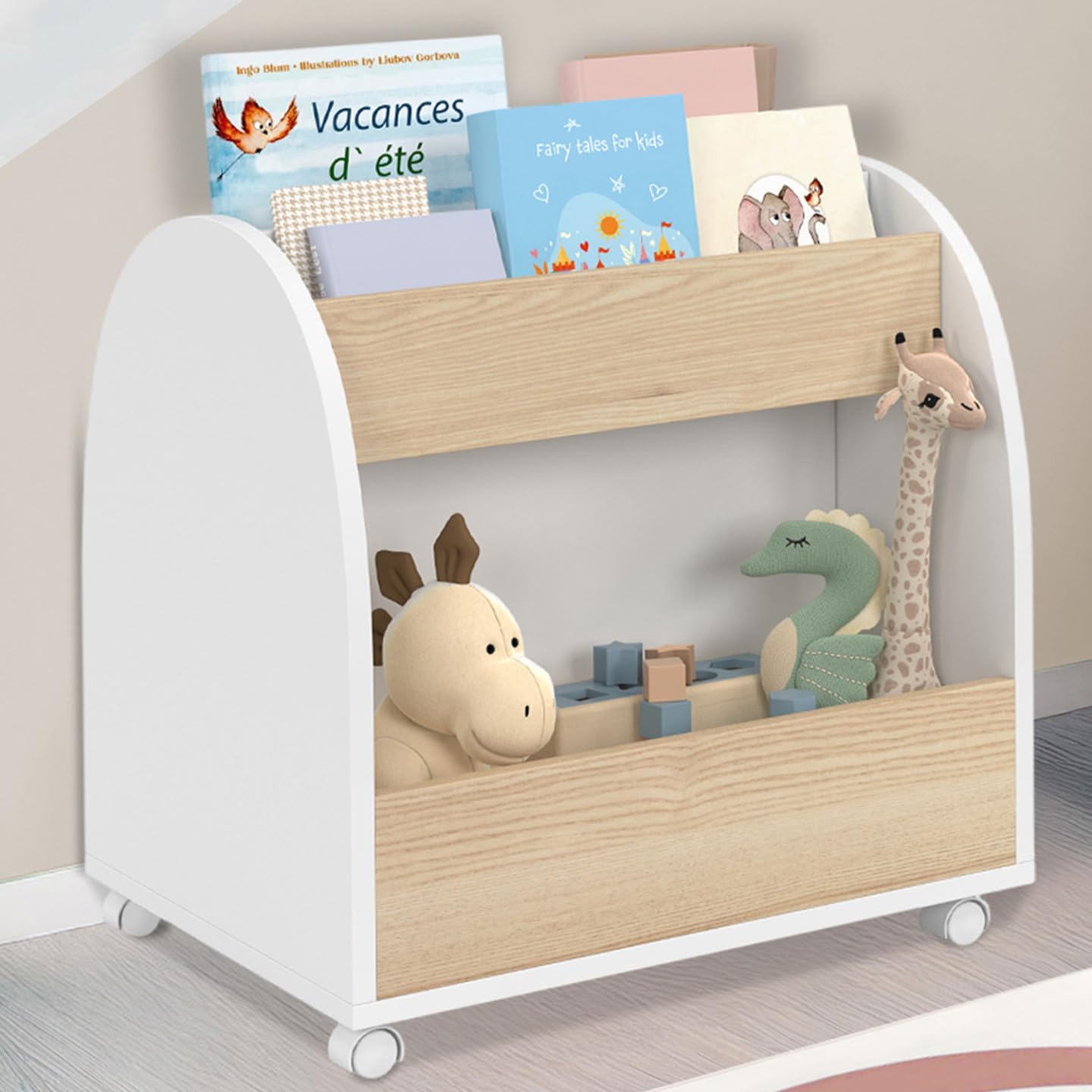 Bibliothèque pour Enfant Andreas sur roulettes hêtre et Blanc