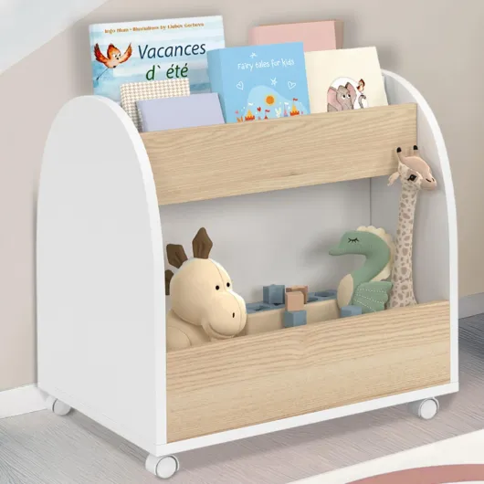 Bibliothèque pour Enfant Andreas sur roulettes hêtre et Blanc