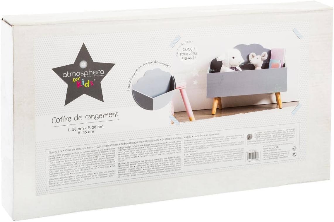 ATMOSPHERA CREATEUR D'INTERIEUR Coffre à Jouets Meuble de Rangement - Forme Nuage - Coloris Gris