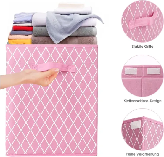 Coffre à Jouet Boîte de Rangement avec Couvercle - Pliables avec Poignées Cube Rangement pour Chambre d'enfant, Salle de Jeux,chambre,Jouets, Vêtements, Livres (62X 33X 41cm,Rose)